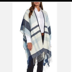 Banana Republic Womens Cashmere Blend Skylar Blue/White Plaid Blanket Shawl 119